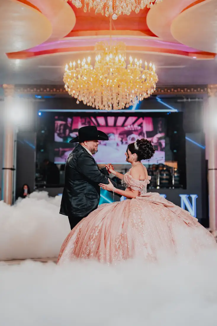 Cloud waltz with cold sparks at Arelis Celebration Hall ballroom