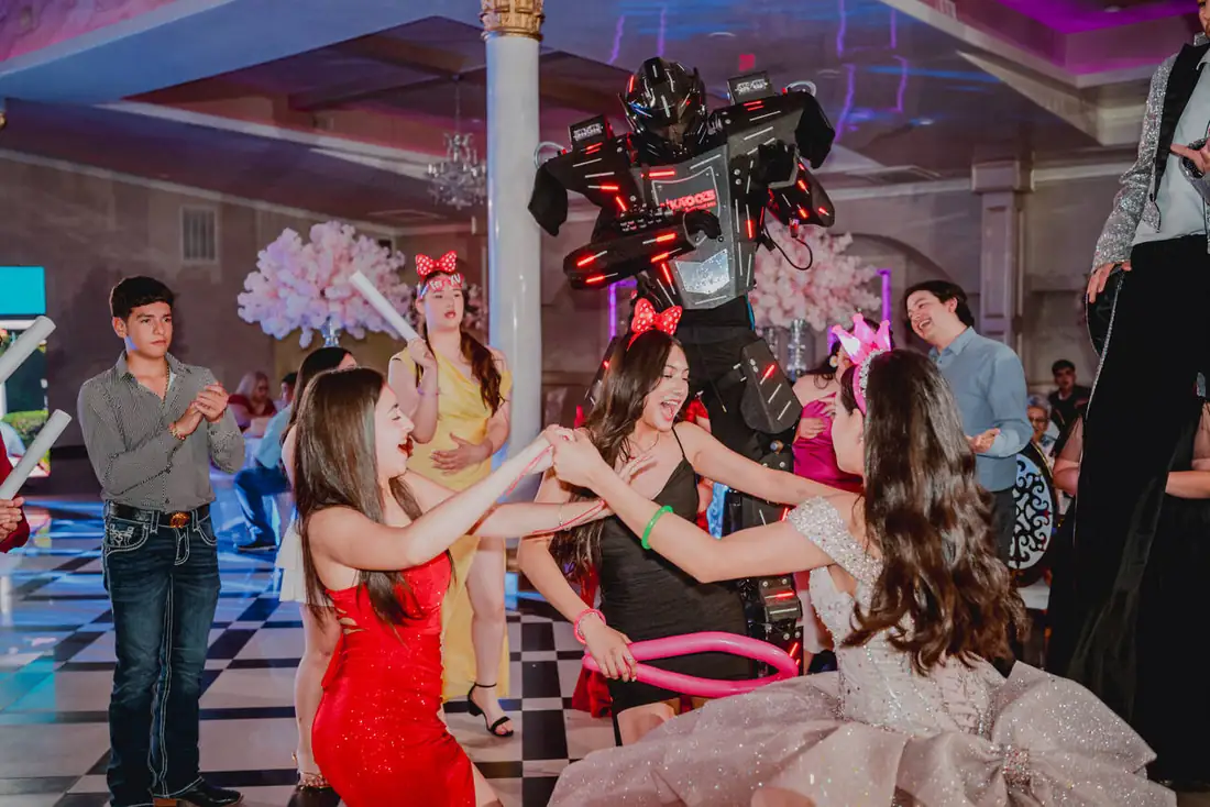 LED robot performer entertaining guests at The Grand Villa quinceañera